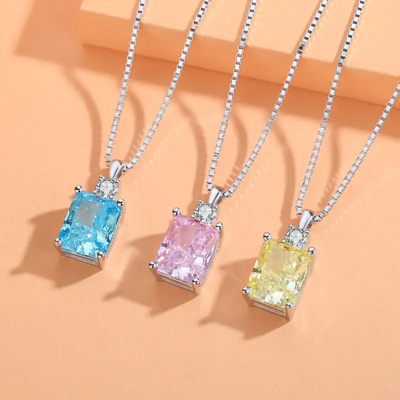 【New Customer】 925 Sterling Silver Necklace 3 Carat Emerald Cut Birthday Gift Mother's Day Gift Zirconia Pendant Exquisit...