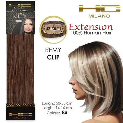 Hc milano natural hair 3 clips 1 strip remy width 14-16cm length 55cm col.8
