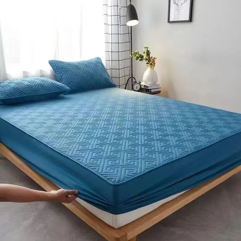 Bedroom Accessories, 3 Counts/set Geometric Pattern Bedspread & Pillowcase without Filler, Mattress Protector with Deep Pocke...