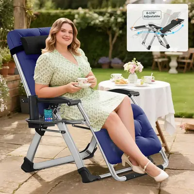 Naudacaa Zero Gravity Chair, Premium Adjustable Outdoor Folding Lounge Chair with Cushion, Headrest & Tray, Supports Up to 40...