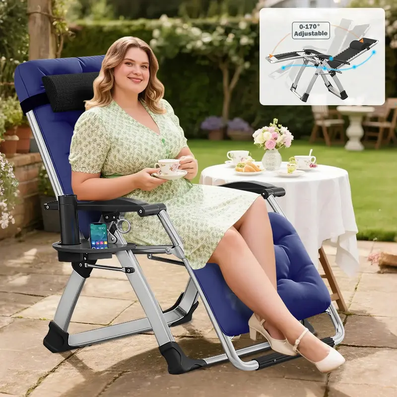 Naudacaa Zero Gravity Chair, Premium Adjustable Outdoor Folding Lounge Chair with Cushion, Headrest & Tray, Supports Up to 40...