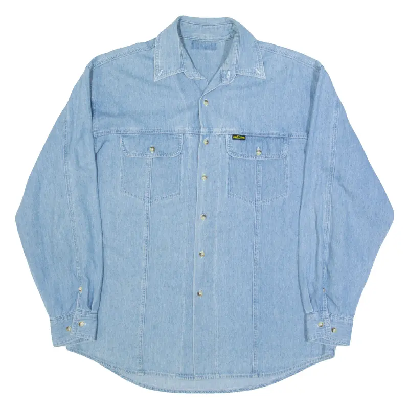 NOBEL EL SIMO Mens Denim Shirt Blue 90s Long Sleeve L