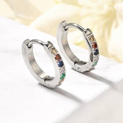 304 Stainless Steel Micro Pave Cubic Zirconia Huggie Hoop Earrings