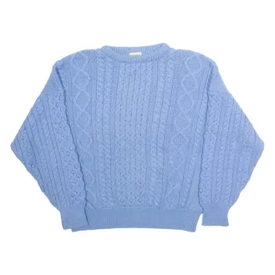 FALCARA IRELAND Womens Heavy Knit Jumper Blue Cable Knit Wool XL