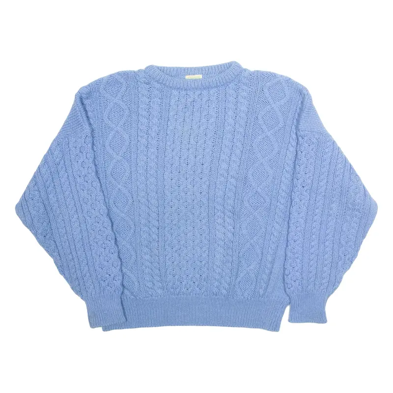 FALCARA IRELAND Womens Heavy Knit Jumper Blue Cable Knit Wool XL
