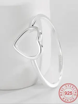 S925 Sterling Silver Hollow Out Heart Design Ring, Fashion Accessories for Women & Girls, Trendy All-match & Exquisite Jewelr...