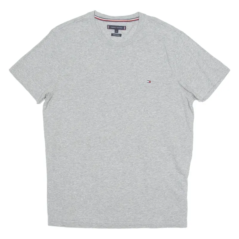 TOMMY HILFIGER Organic Cotton Mens T-Shirt Grey Crew Neck L