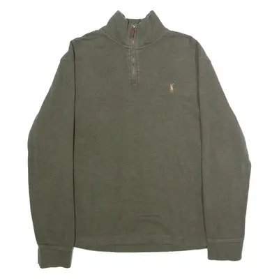 POLO RALPH LAUREN Mens Jumper Green 1/4 Zip Tight Knit L