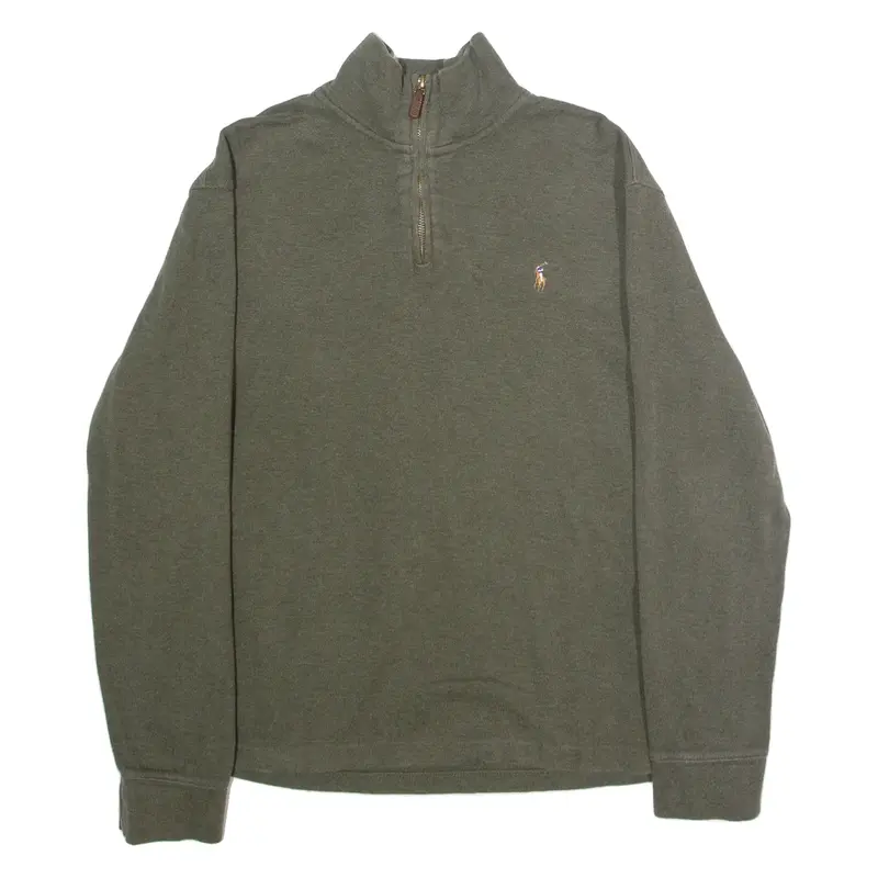 POLO RALPH LAUREN Mens Jumper Green 1/4 Zip Tight Knit L