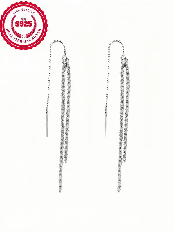 925 Sterling Silver Simple Long Chain Earrings, Fashionable Dangle Earrings for Women & Girls, Trendy All-match & Exquisite J...