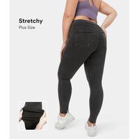 Halara Flex High Waisted Back Side Pocket Stretchy Knit Denim Plus Size Casual Leggings#Springtok