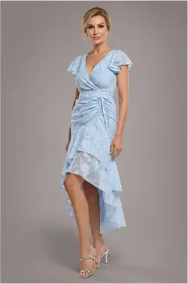 Goddiva Jacquard Chiffon Wrap High Low Midaxi Dress - Blue