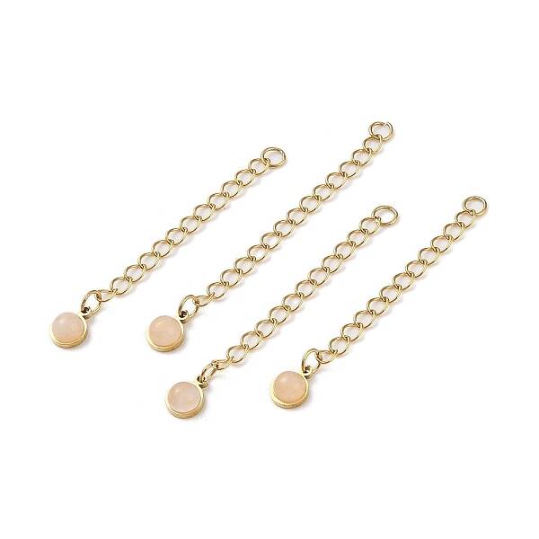 Ion Plating(IP) 316 Surgical Stainless Steel Curb Chain Extender with Natural Rose Quartz Round Charm