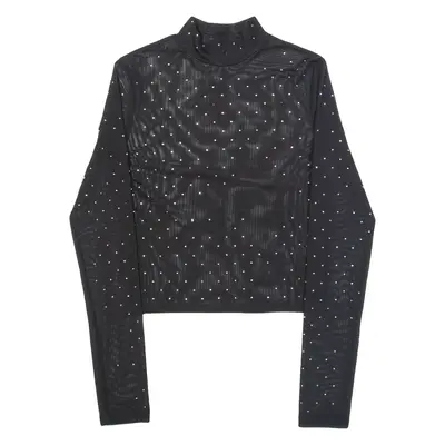 PULL&BEAR Sequins Womens Top Black High Neck Long Sleeve M
