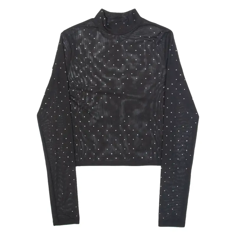 PULL&BEAR Sequins Womens Top Black High Neck Long Sleeve M