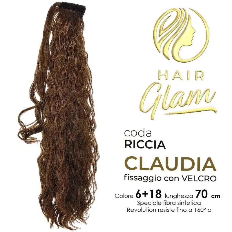 HAIR GLAM CLAUDIA CURLY PONY WITH VELCRO FIBER REVOLUTION 6+18 70cm