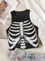 Women's Skeleton Print Round Neck Tank Top, Summer Clothes Women, Fashion Casual Crew Neck Sleeveless Top For Daily Holiday ...