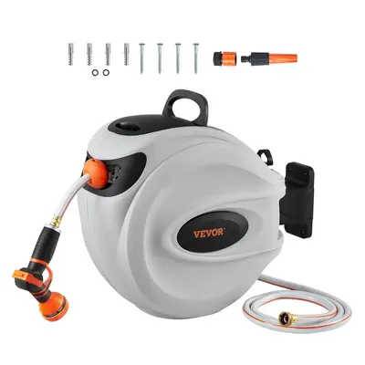 VEVOR Retractable Hose Reel, Max 130 FT Garden Water Hose Reel with 9-Pattern Nozzle, 180° Swivel Bracket Wall-Mounted, Auto...