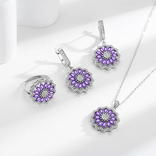 Flower Brass Micro Pave Cubic Zirconia Jewelry Set