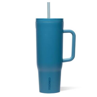 Corkcicle Cruiser Silicone Mug in Blue with Straw - 40oz Portable Water Bottle with Dual-Function Lid & Soft-Grip Handle