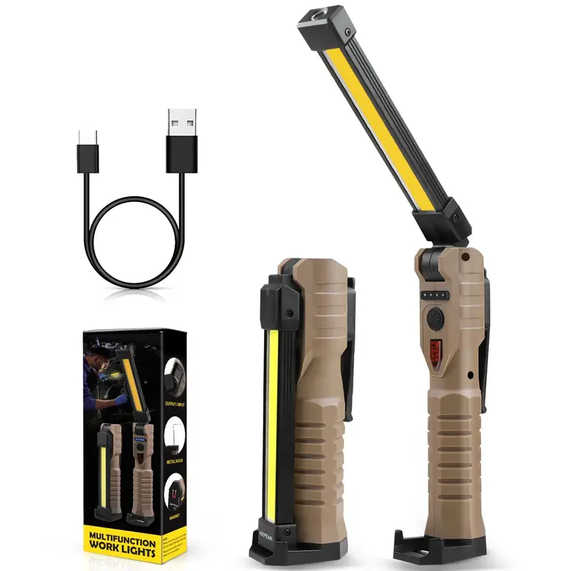 Rechargeable Work Lights, 180°Rotate 5 Modes Magnetic Rechargeable Flashlights, LED Work Light with Magnetic Base & Hanging ...