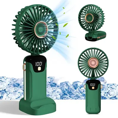 Portable Fan, 3200mAh Battery Operated Fan, 5 Speeds&Digital Display, Makeup Fans for Women with Base, 180°Foldable 3in1 Han...