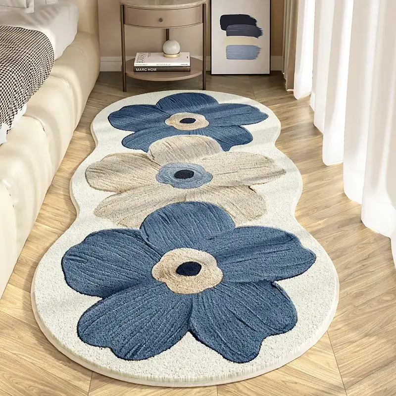 1pc Special-Shaped Floral Plush Rug, Soft Thick Non-Slip Carpet for Living Room, Bedroom, Dining Room and Kitchen Decor