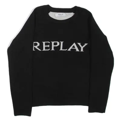 REPLAY Girls Jumper Black Tight Knit Viscose S