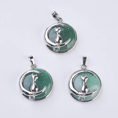 Natural Green Aventurine Kitten Pendants