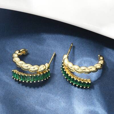 Twist Brass Micro Pave Cubic Zirconia Stud Earrings