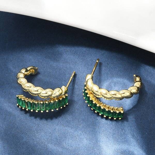 Twist Brass Micro Pave Cubic Zirconia Stud Earrings