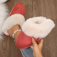 Cozy Women's Plush Fleece-Lined Slip-On Moccasin with Fluffy Detail - Non-Slip Winter Home Slippers on Platform Flat Sole.