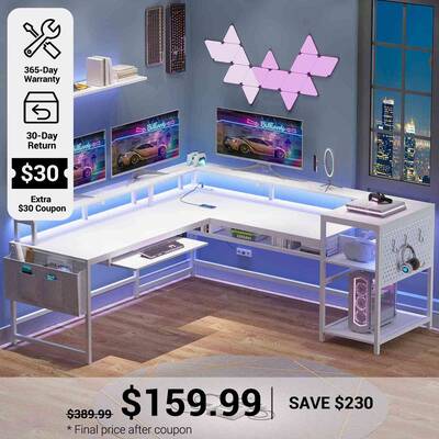 SEDETA 96 Inch L Shaped Gaming Desk Reversible Computer Desk Rustic Brown Home Office Furniture