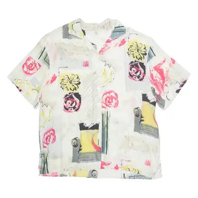 Womens Printed Shirt White Collared Viscose Floral L