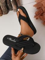 Women's Casual Plain Color Platform Slides, Thick Bottom Slippers, Flip Sandal, Summer Outdoor Beach Slippers, Beach Footwear...