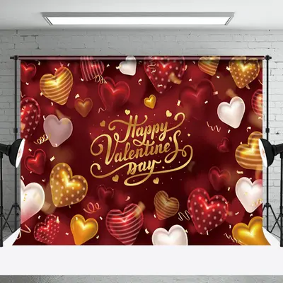 Aperturee Valentine Gold White Hearts Romantic Red Backdrop | Diy Valentine Photo Backdrop | Valentine Photo Backdrop | Happy...