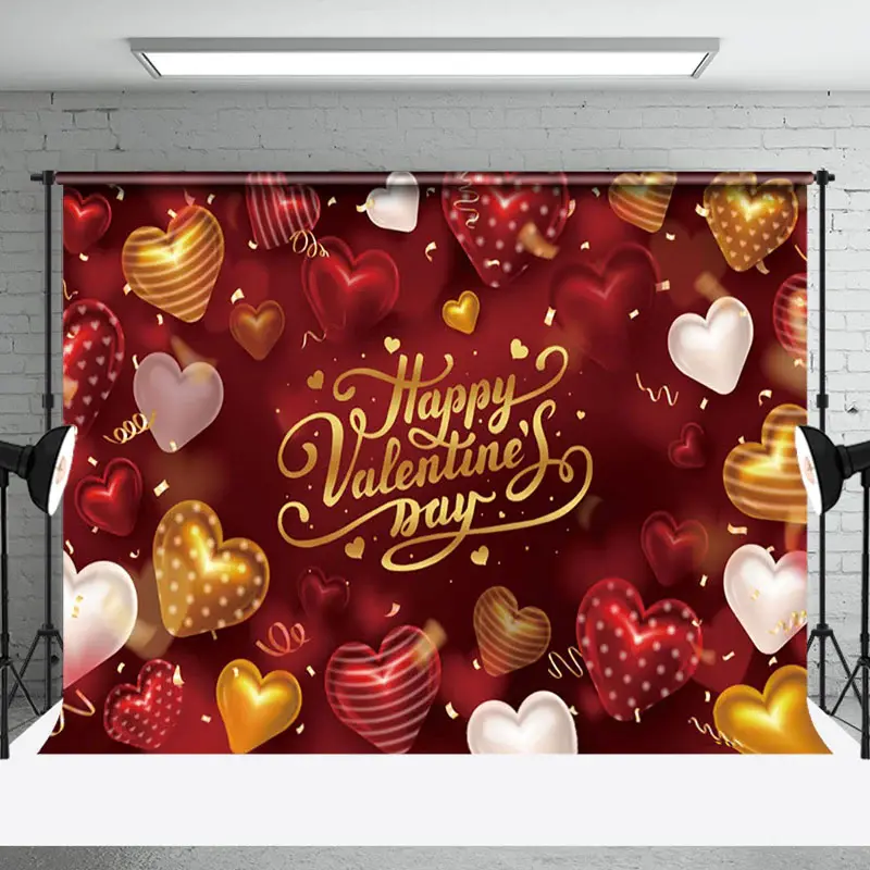 Aperturee Valentine Gold White Hearts Romantic Red Backdrop | Diy Valentine Photo Backdrop | Valentine Photo Backdrop | Happy...