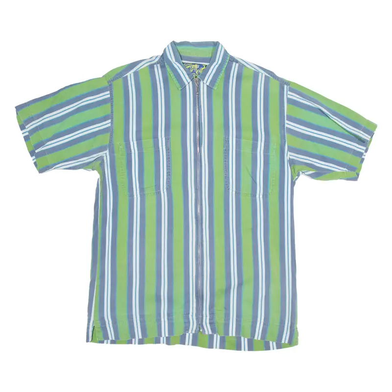 CAP FERET Full Zip Mens Shirt Green Striped M