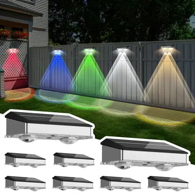 JNOEC Stainless Steel ABS Solar Fence Lights Outdoor 24 Pack 6 RGB Color Changing 8 Fixed Colors Warm White Cool White Colore...