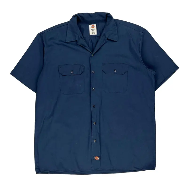 Dickies Short Sleeve Shirt - XL Blue Polyester Blend