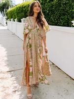 Women's Floral Print Deep V Neck Split Hem Dress, Elegant Casual Dress for Summer, Bohemian Ladies Clothes for Beach Holiday ...