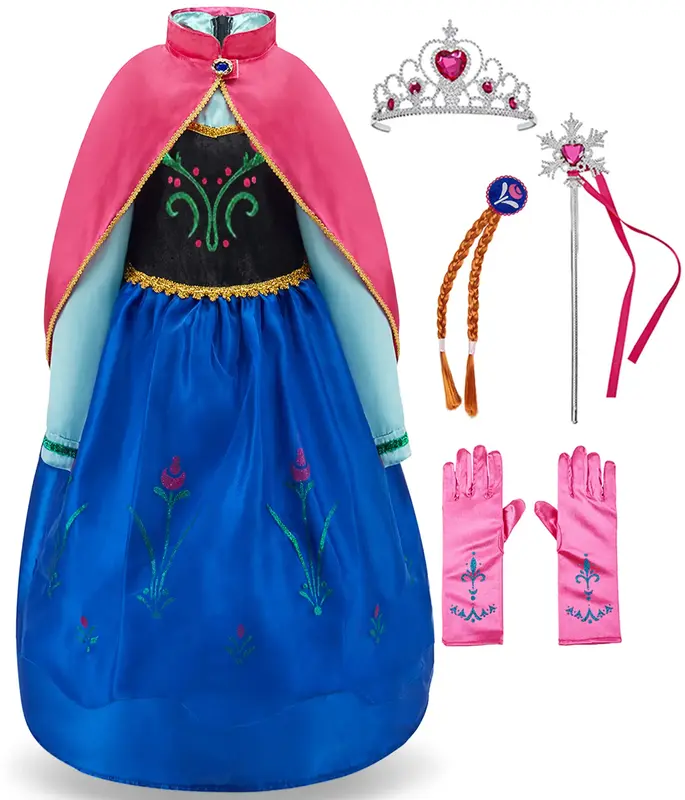 Princess Anna Costume for Girls - Dress Up Clothes with Toys,Christmas Birthday Gift for Toddler 3,4,5,6,7,8 Years