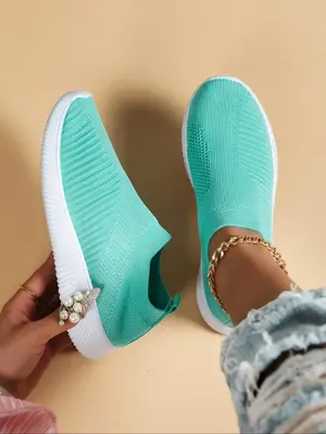 Women's Solid Color Slip-on Mesh Breathable Comfortable Shoes, Casual Versatile Sports Shoes, Lightweight Non-slip Sneakers