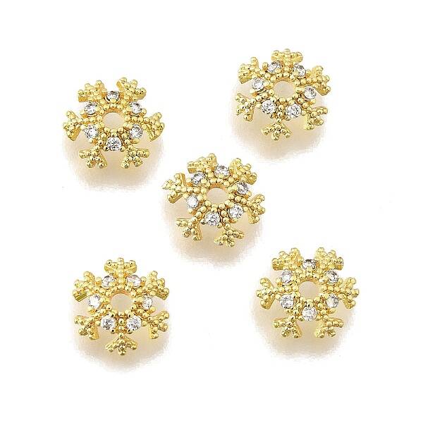 Snowflake Brass Micro Pave Clear Cubic Zirconia Bead Caps