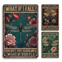 Vintage Metal Tin Sign, 3 Counts Butterfly & Letter Pattern Wall Hanging Decorative Plaque Home Decoration, Wall Art Decor fo...