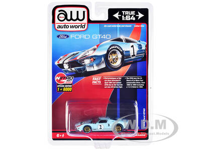 1966 Ford GT40 RHD (Right Hand Drive) 1 Light Blue with Stripes Limited Edition to 6000 pieces Worldwide 1/64 Diecast Model C...