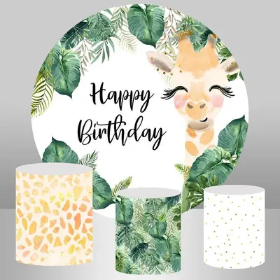 Aperturee Green Plants And Cute Giraffe Circle Birthday Backdrop | Custom Round Backdrop | Circle Birthday Backdrop Cover | R...