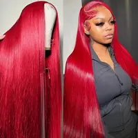 [30Inch for Only $119] Hot Star Red Color Ginger Blonde Color 99J Burgundy Color 13x6 HD Transparent Lace Front Wigs with Bab...
