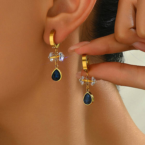 Vintage Gold-plated Stainless Steel Teardrop Retro Hoop Earrings for Women's Daily Wear