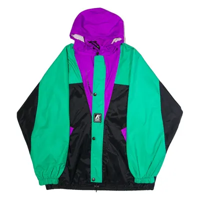 K-WAY Mens Rain Jacket Black 90s Hooded Colourblock L